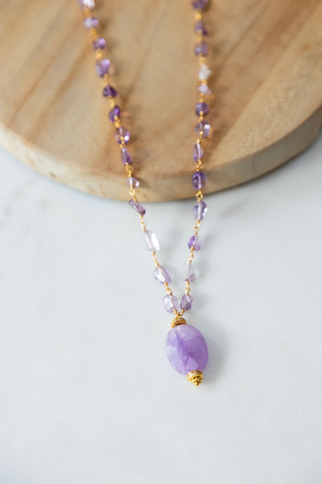 Sautoir Amalia pierre d'Améthyste mauve