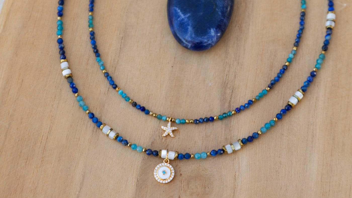 Colliers en pierres de Lapis-lazuli et Apatite bleu