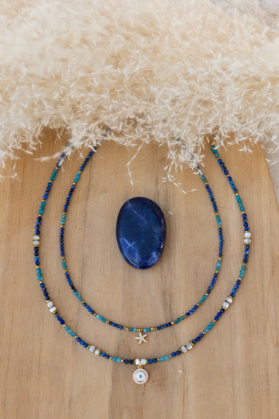 Colliers en pierres de Lapis-lazuli et Apatite bleu