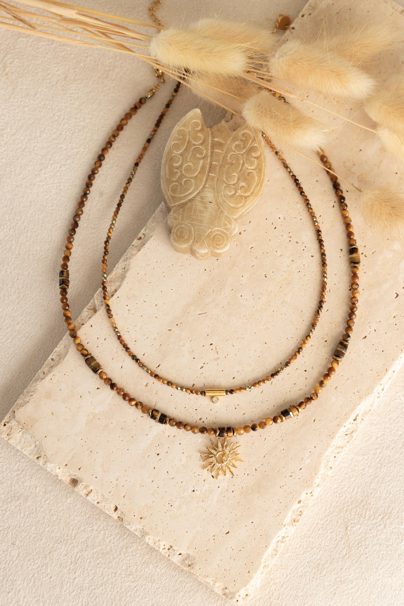 Collier Maxine en Oeil du tigre marron