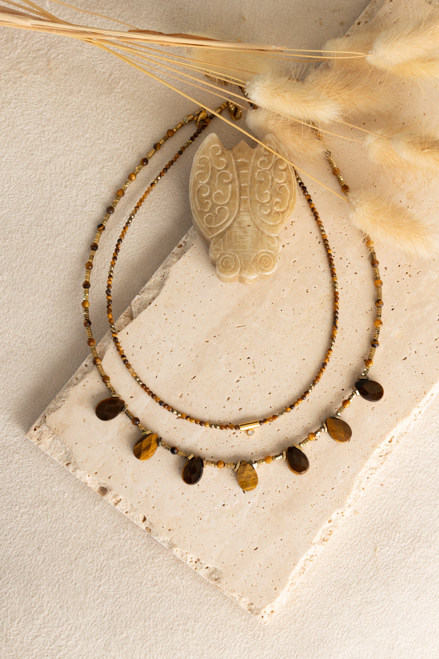 Collier Maxine en Oeil du tigre marron