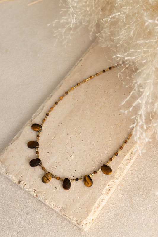 Collier Sophia en oeil du tigre marron