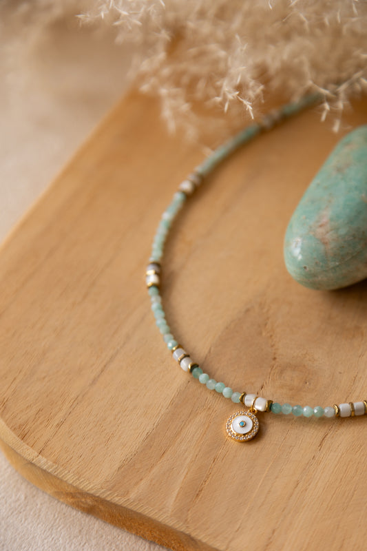 Colliers Pierres fines d'Amazonite et nacre