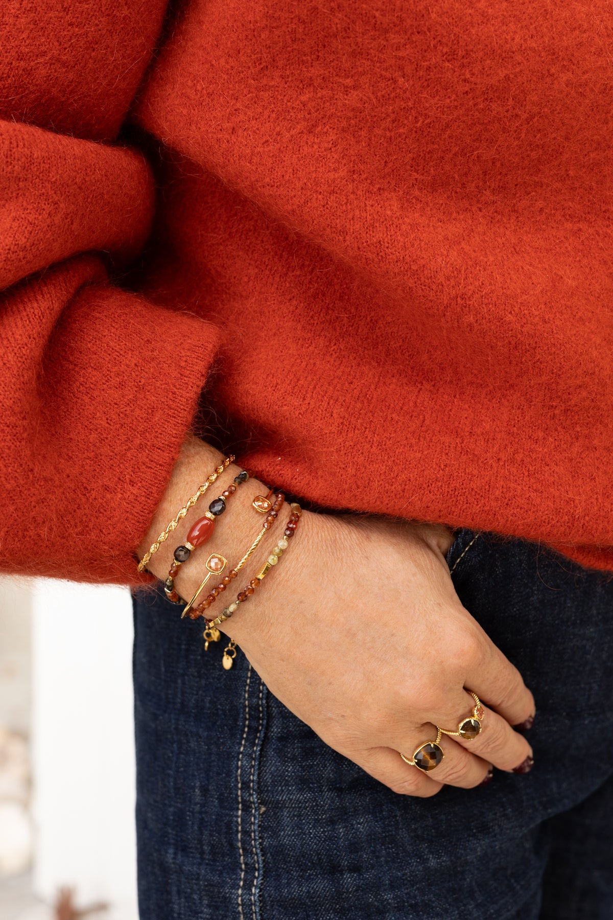 Bracelet Tiago pierres quratz fumé, cornaline obsidienne