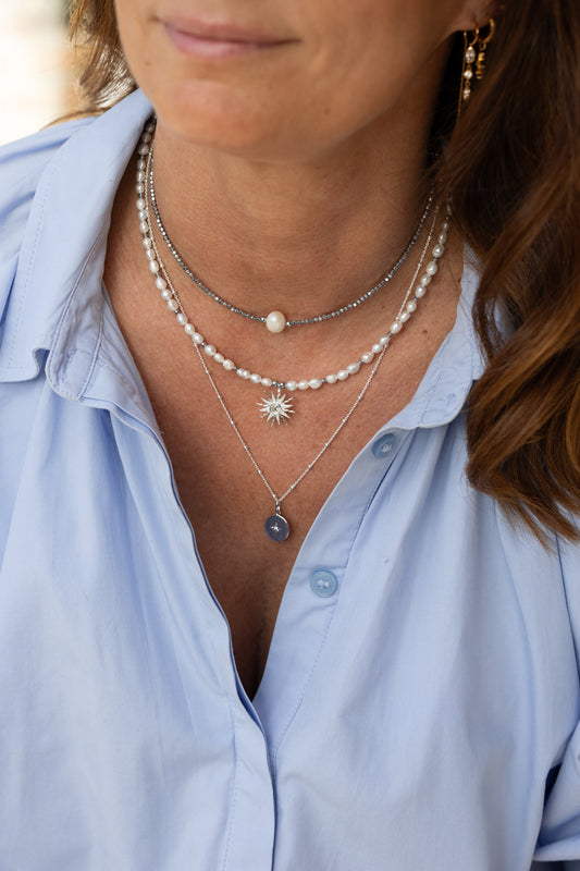 Collier Lisa Argent hématite et perles eau douce