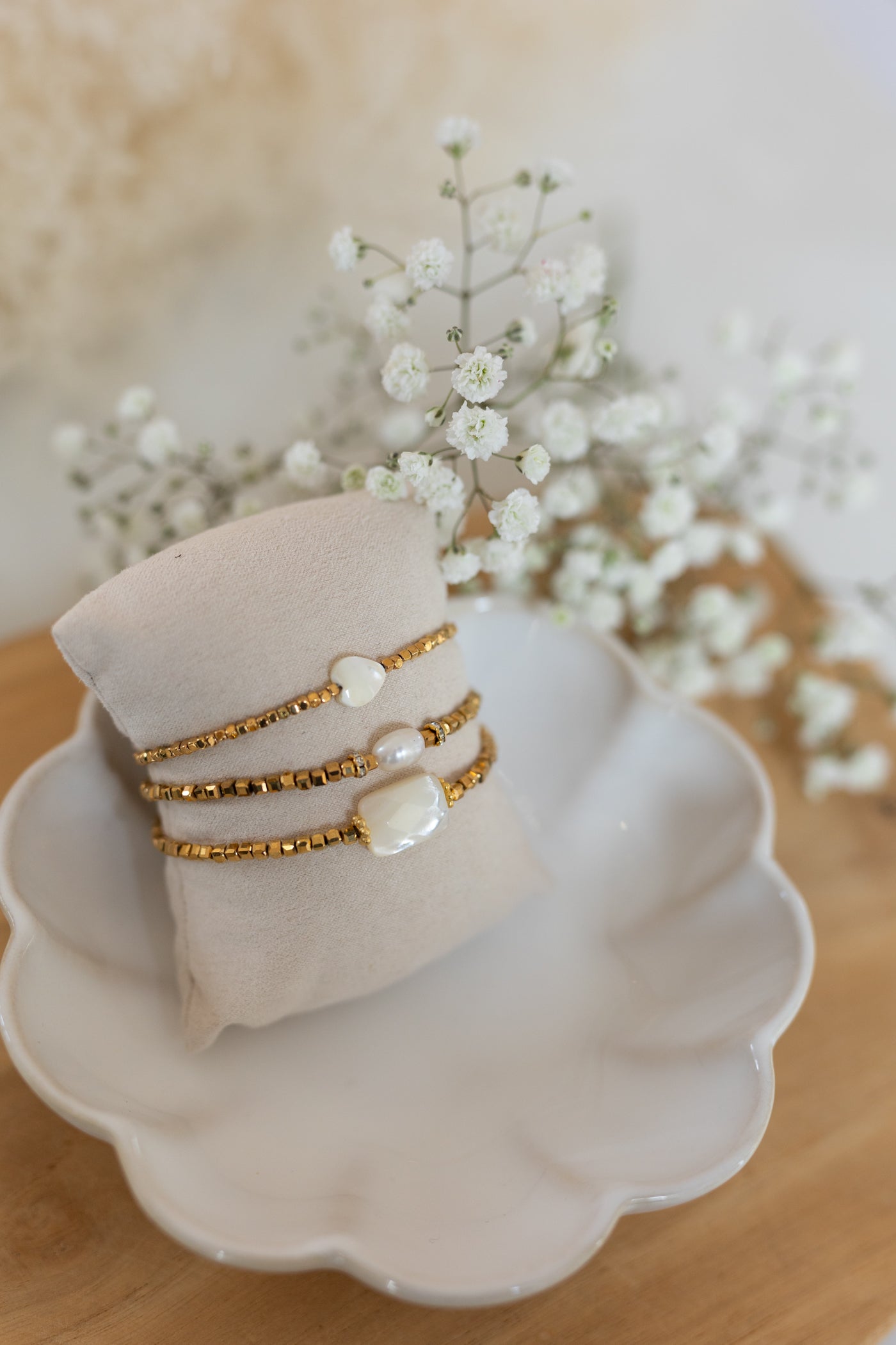 bracelet Hématite et coeur nacre