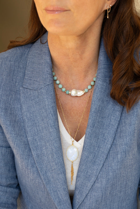 Collier Amanda Amazonite perle d'eau douce