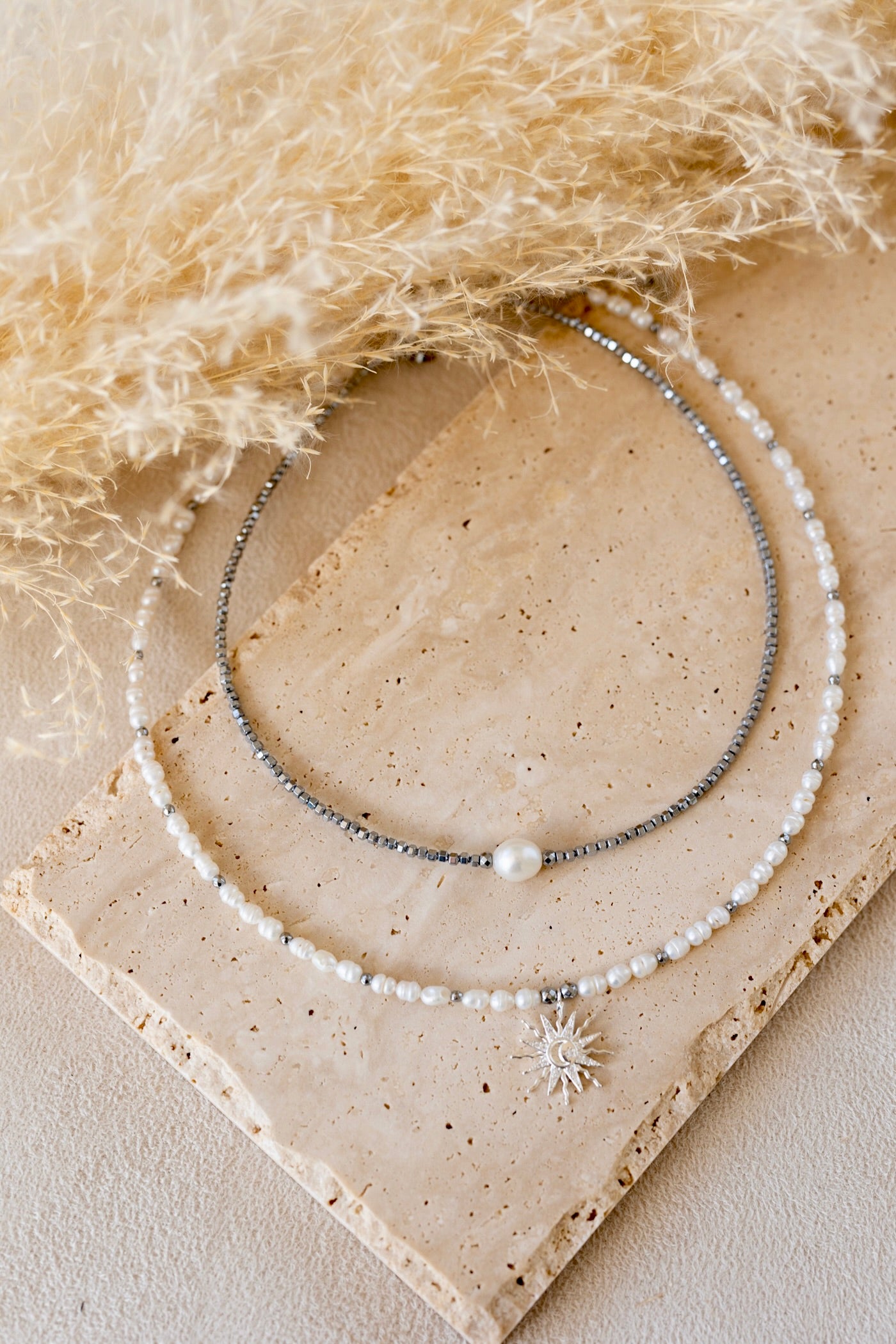 Collier Solane perles d'eau douce soleil argent