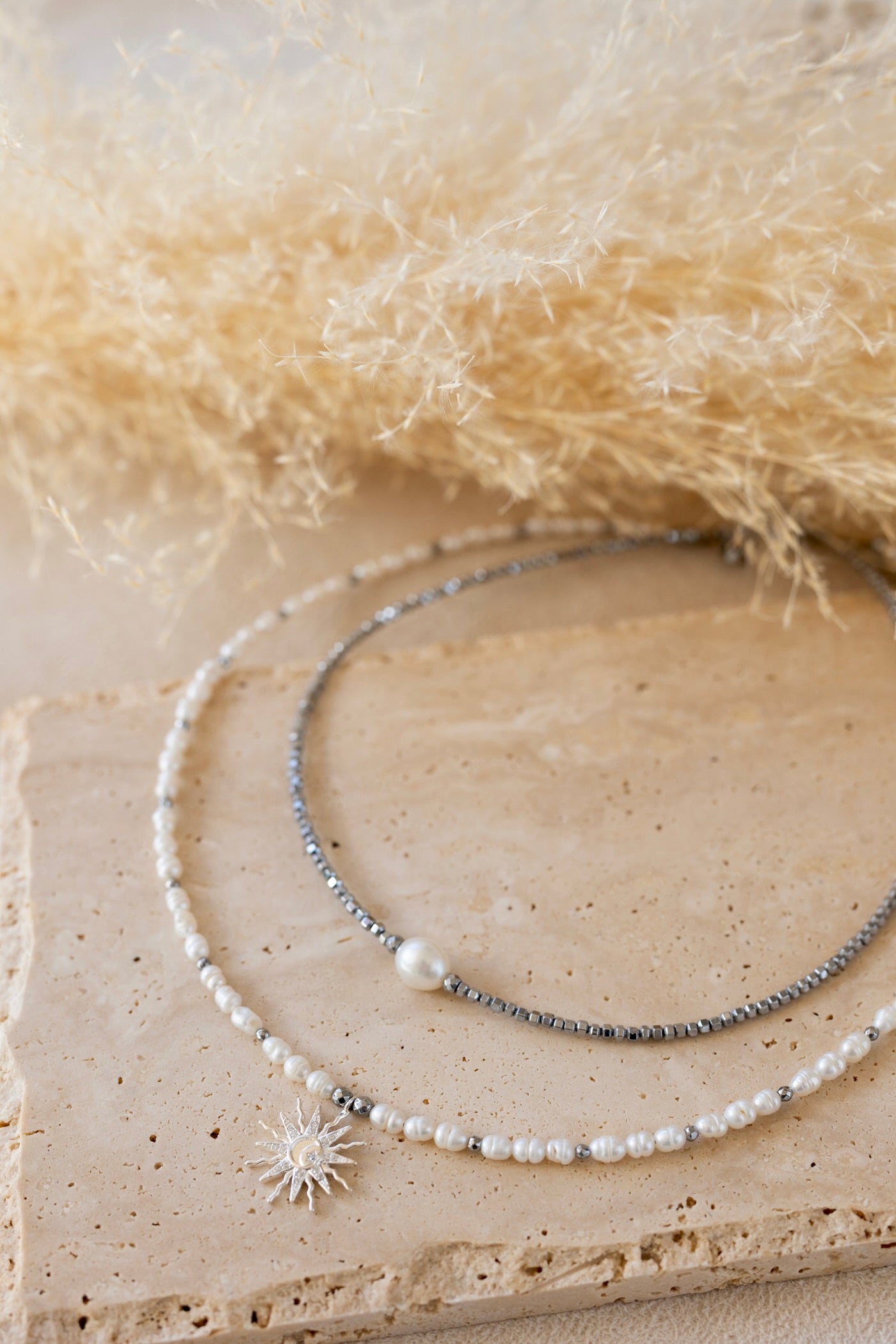 Collier Solane perles d'eau douce soleil argent