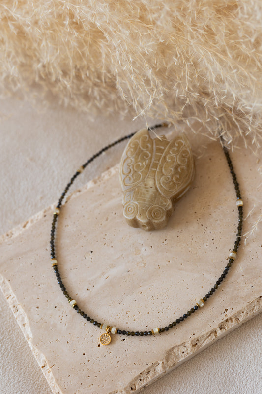 Collier Maya et Aguila en pierre d'obsidienne
