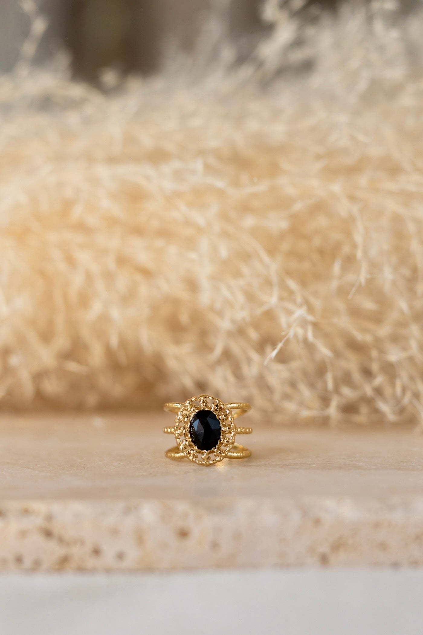 Bague pierre d'onyx noire