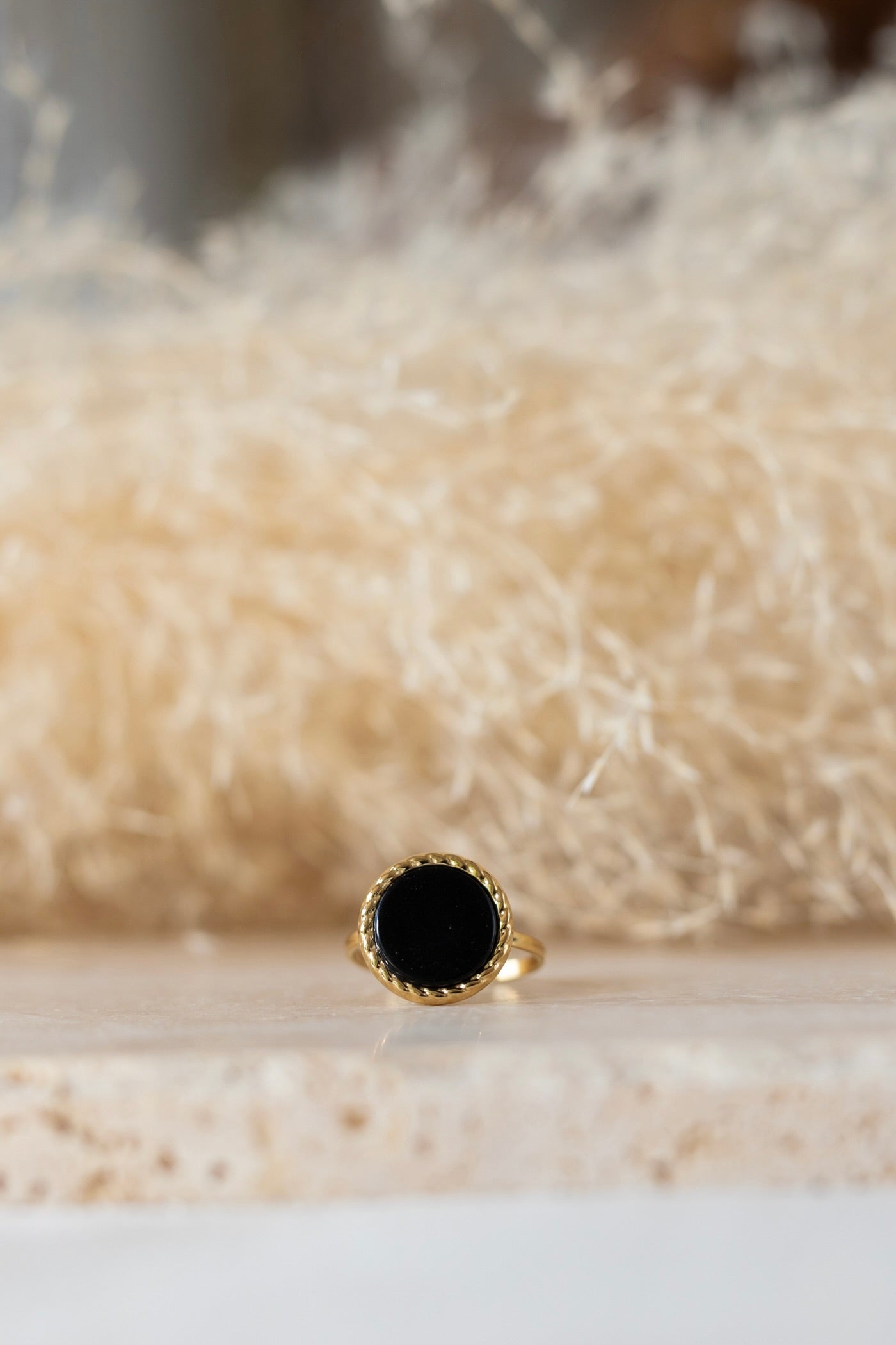 Bague pierre d'onyx noire