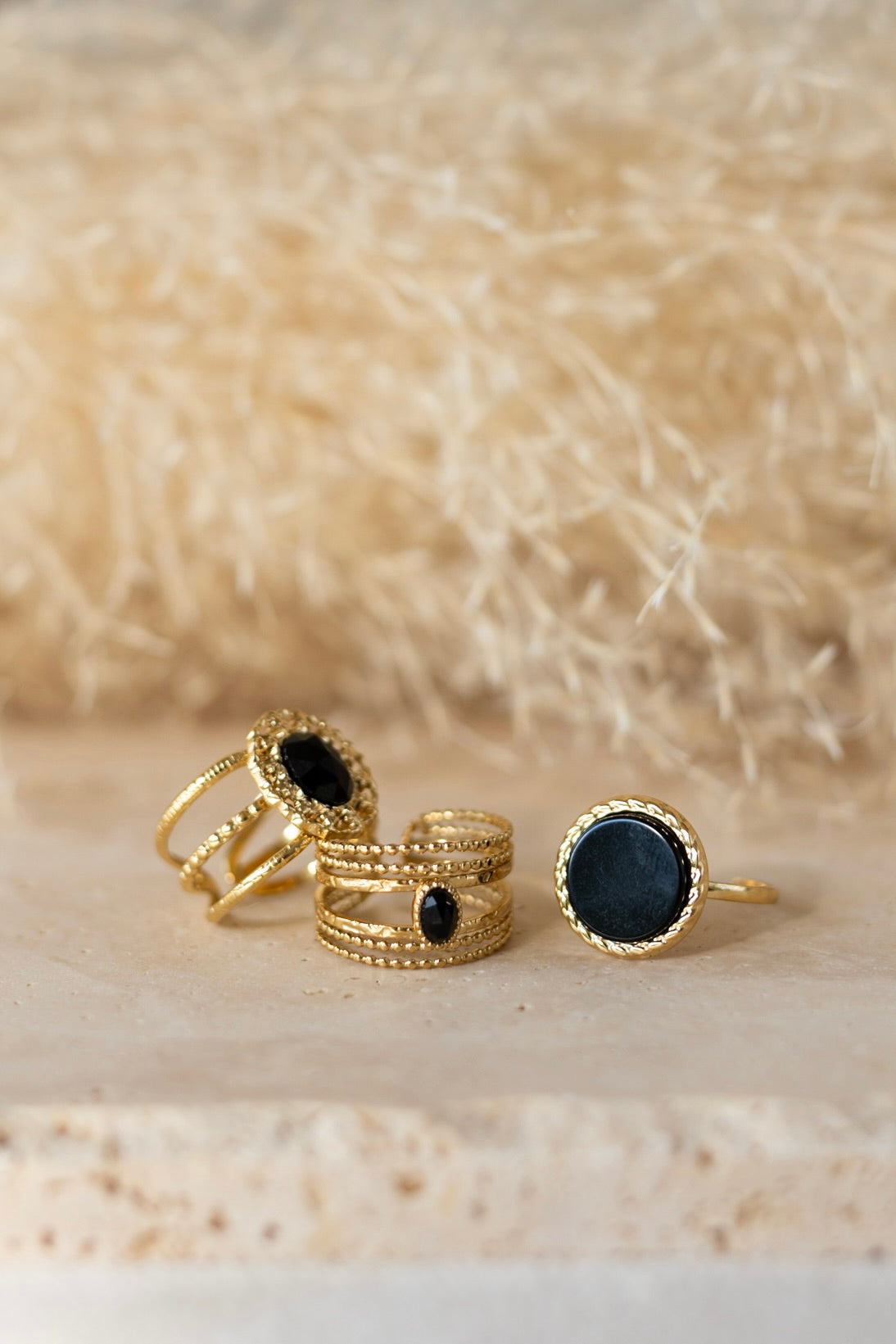 Bague pierre d'onyx noire