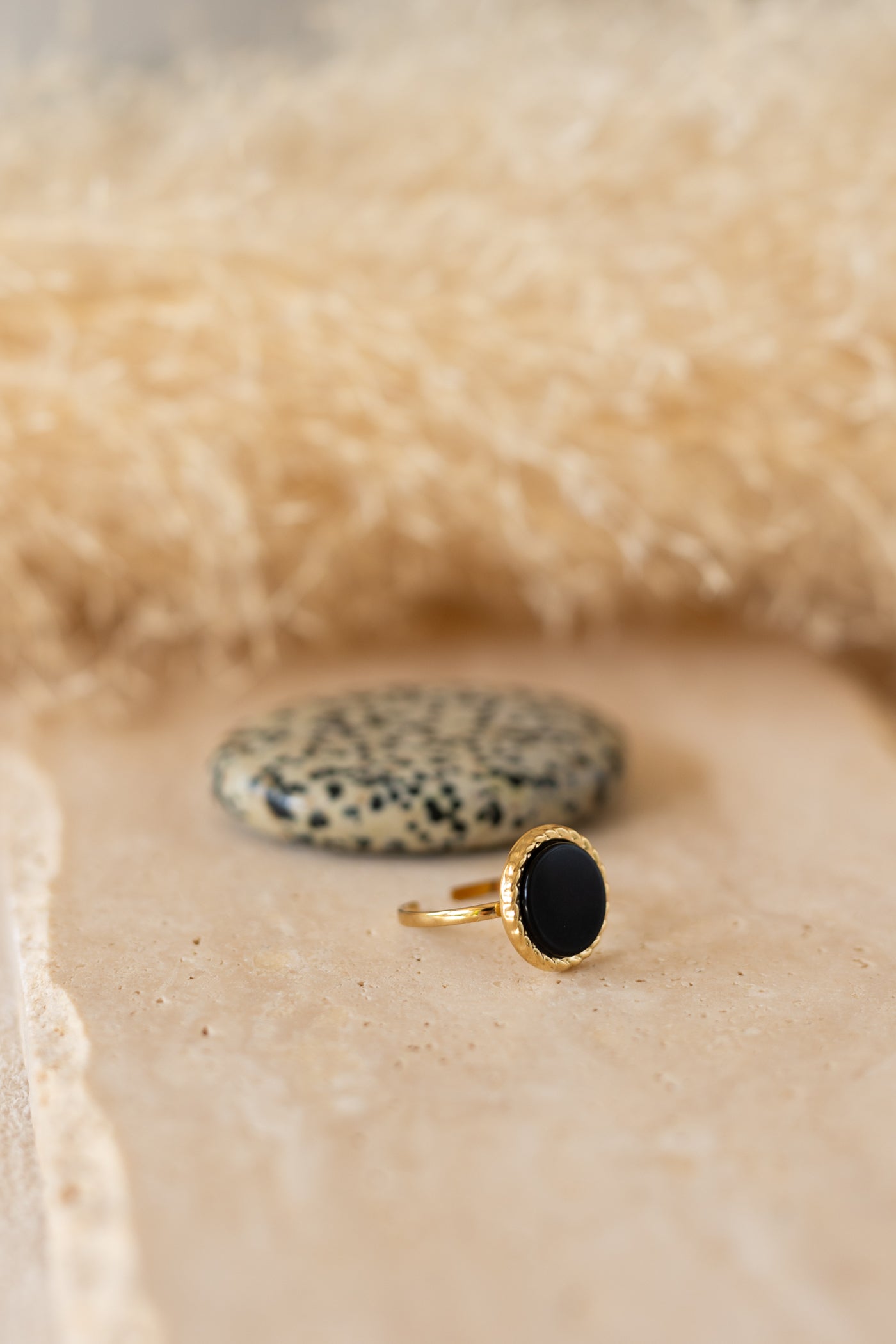 Bague pierre d'onyx noire
