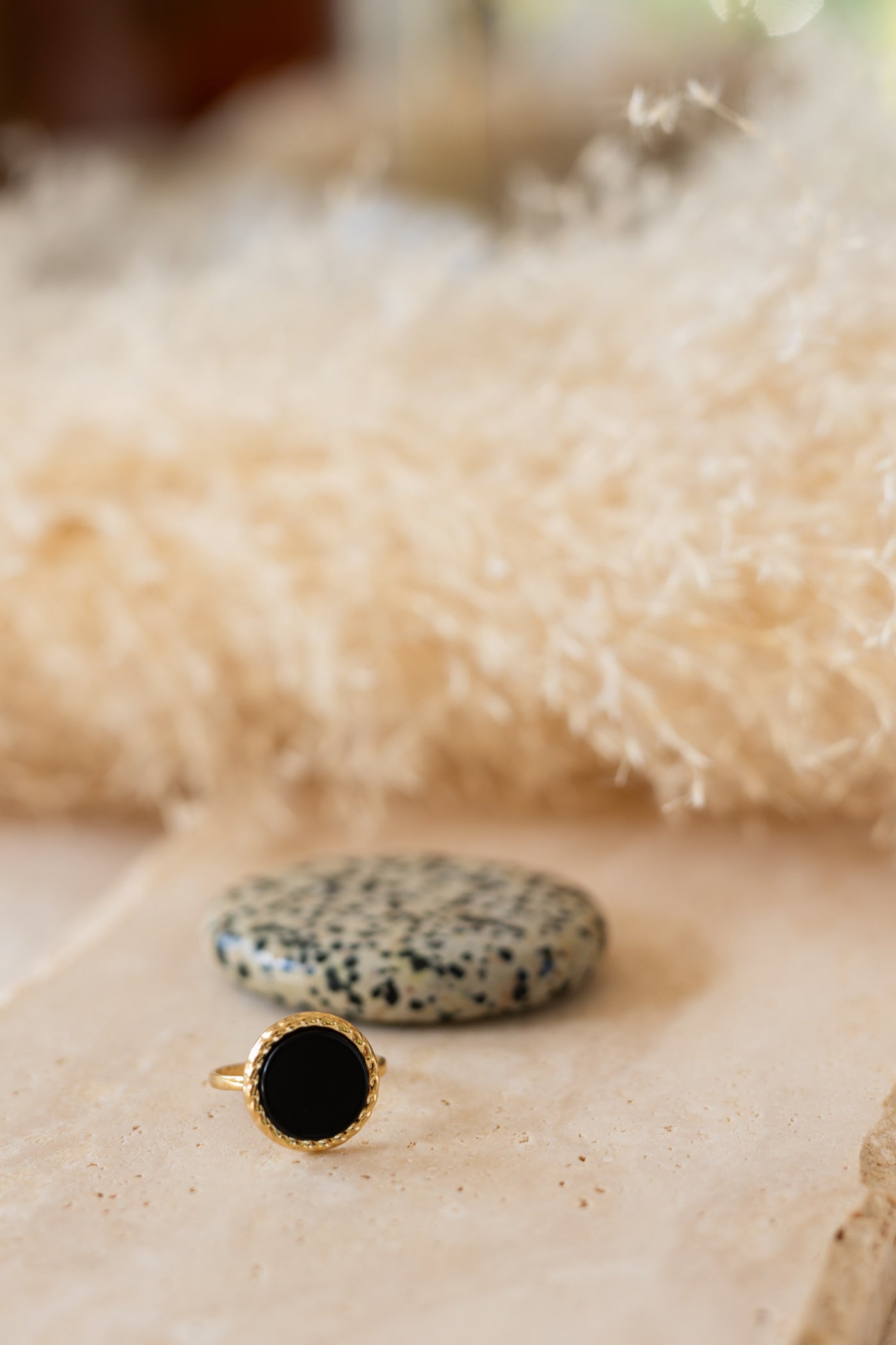 Bague pierre d'onyx noire