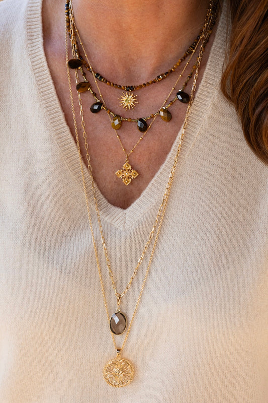 Sautoir Rosace en plaqué or 14 K, 3 microns