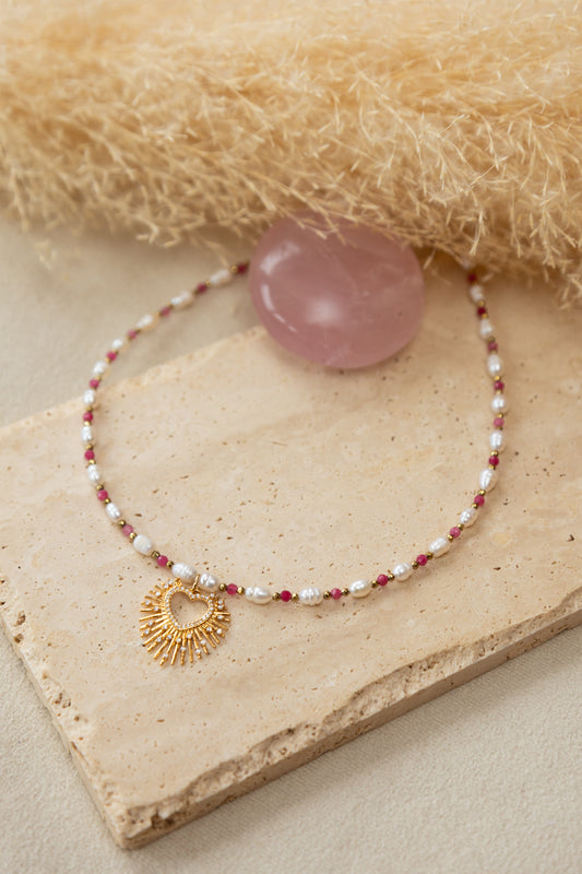 Collier Amore perles d'eau douce et calcédoine