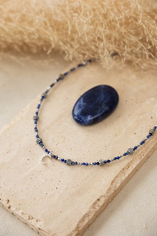 Collier Luna argent lapis-lazuli et labradorite