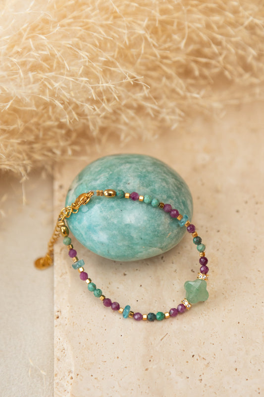 Bracelet Tessa en pierres d'amazonite, aventurine, chrysocolle et rubis