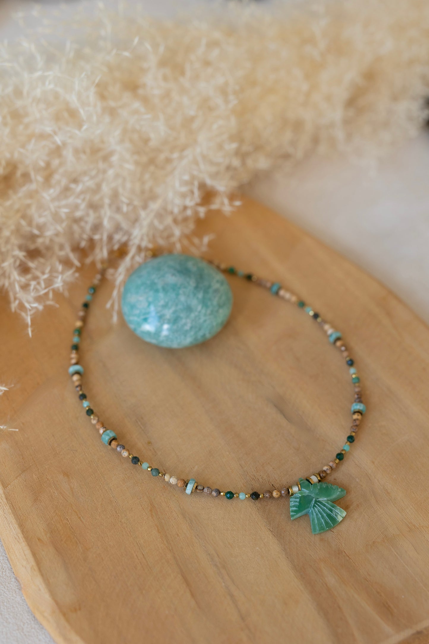 Collier Charlie en pierres d'Amazonite et Jaspe beige