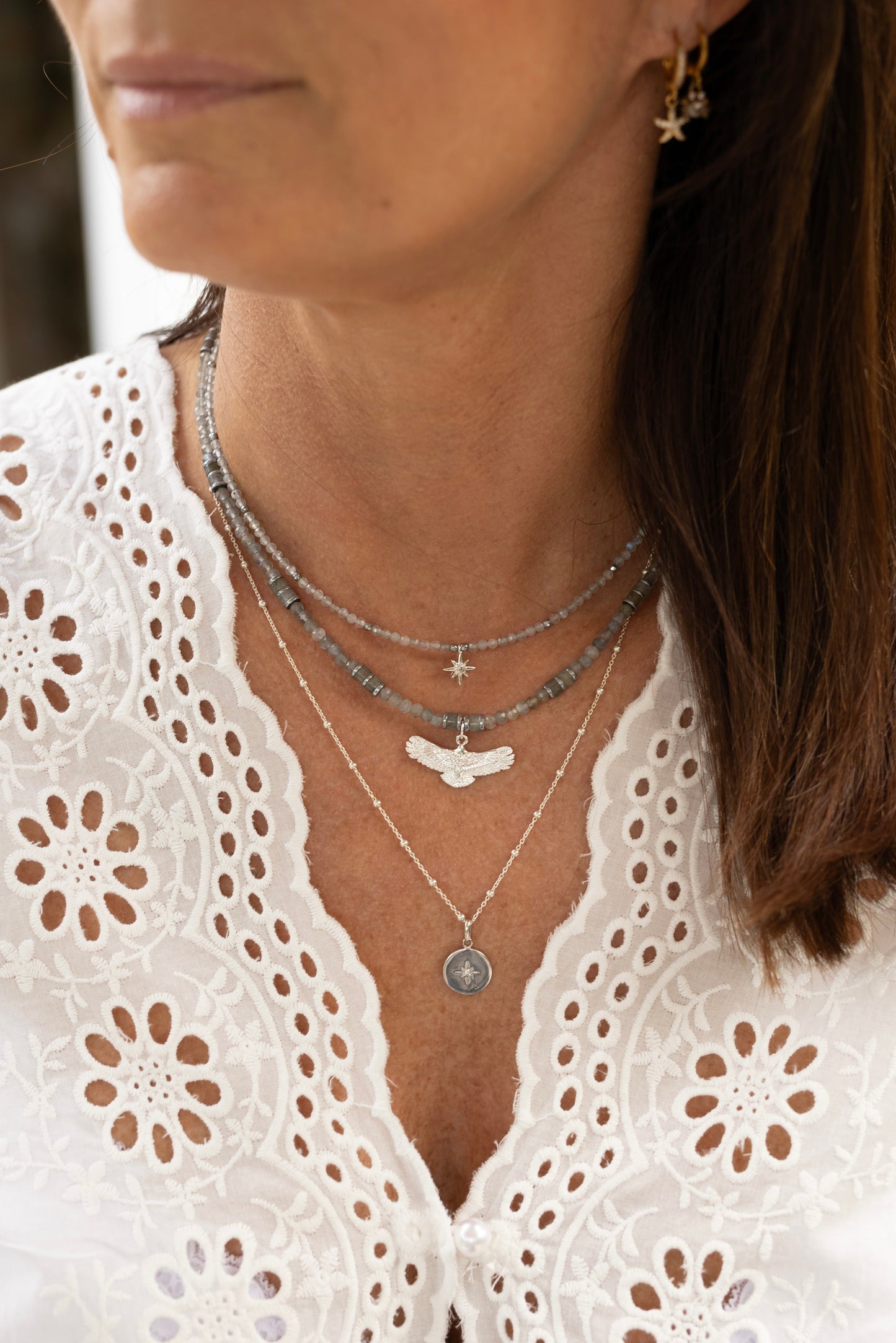 Collier stella et Aguila Labradorite argent
