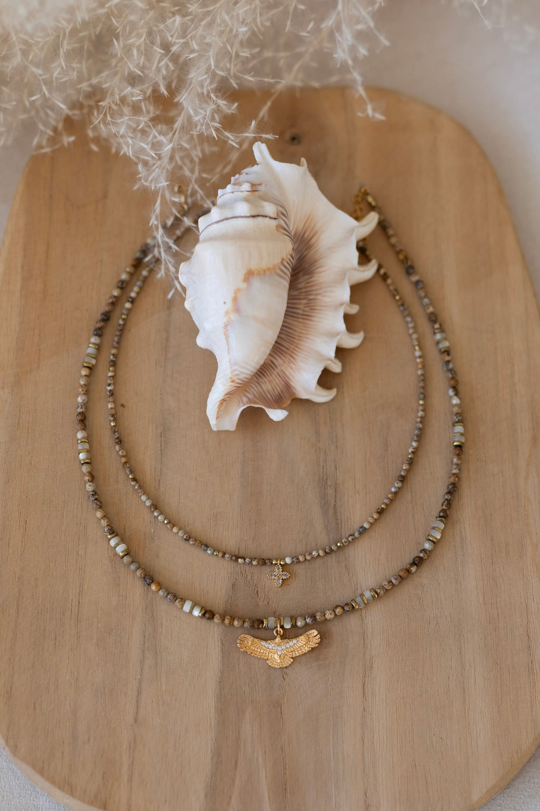 Collier Aguila pierres Jaspe Paysage et nacre