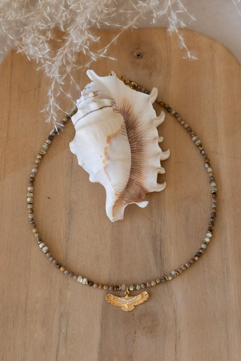 Collier Aguila pierres Jaspe Paysage et nacre