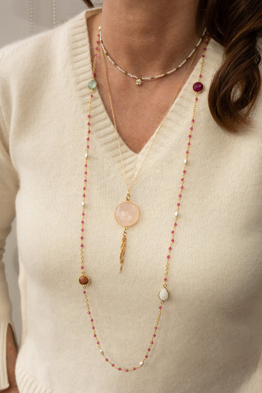 sautoir Rosy calcédoine rose