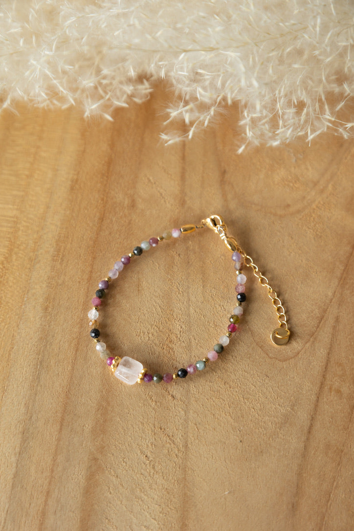 Bracelet Zola pierres de Tourmaline et quartz rose