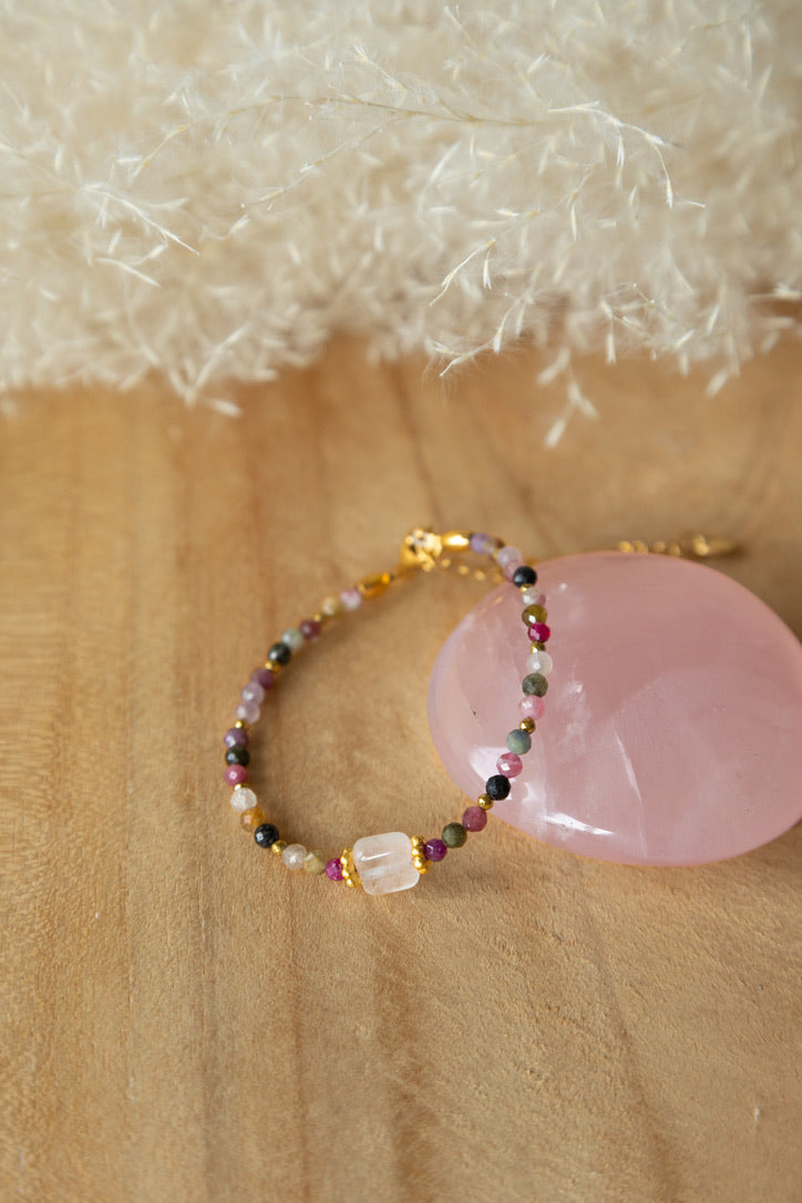 Bracelet Zola pierres de Tourmaline et quartz rose