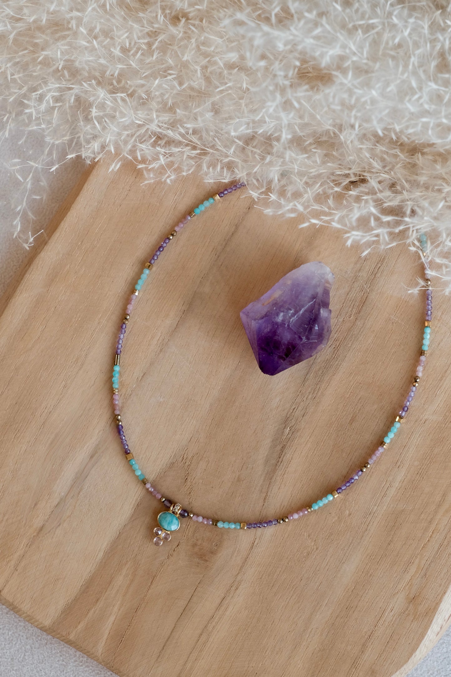 Collier Elena en pierres d'Améthyste Amazonite quartz rose