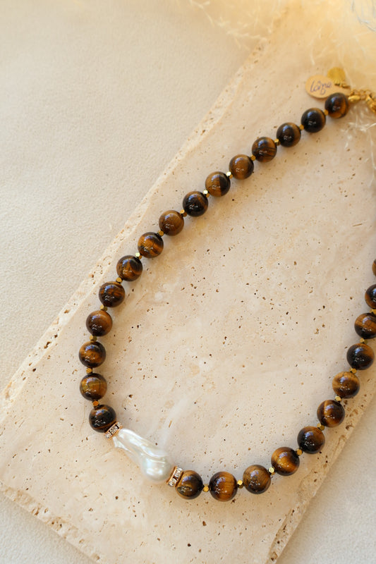 Collier Côme oeil du tigre marron