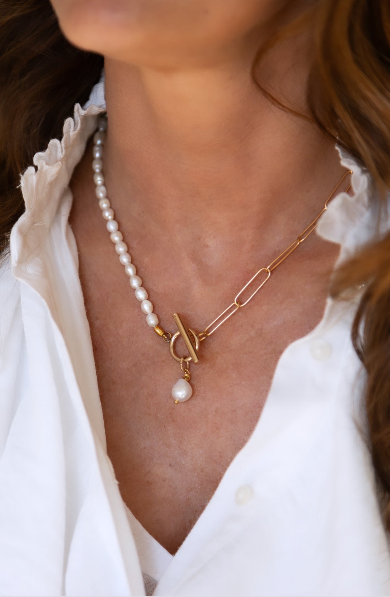 Collier Fanny perles d'eau douce et chaîne Or 14 K
