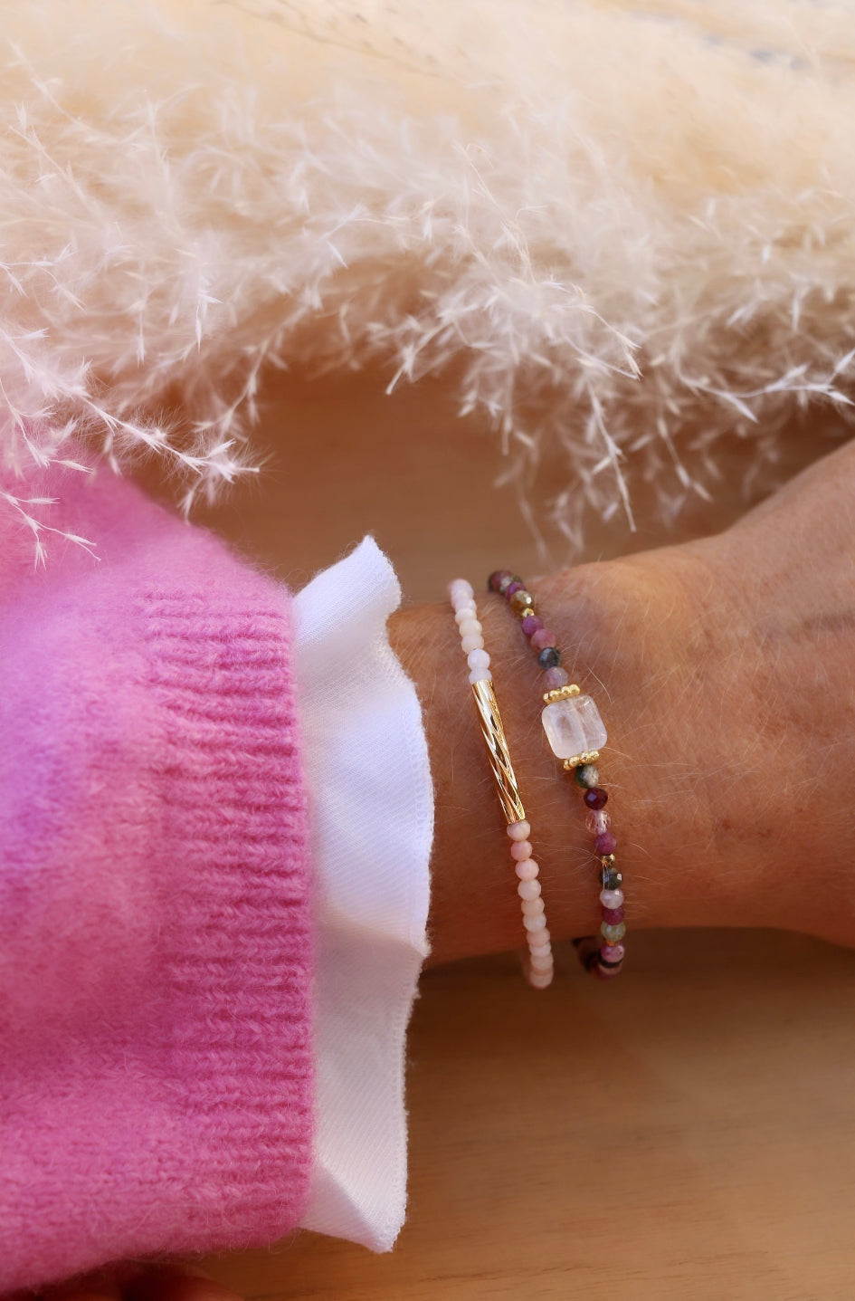 Bracelet Zola pierres de Tourmaline et quartz rose
