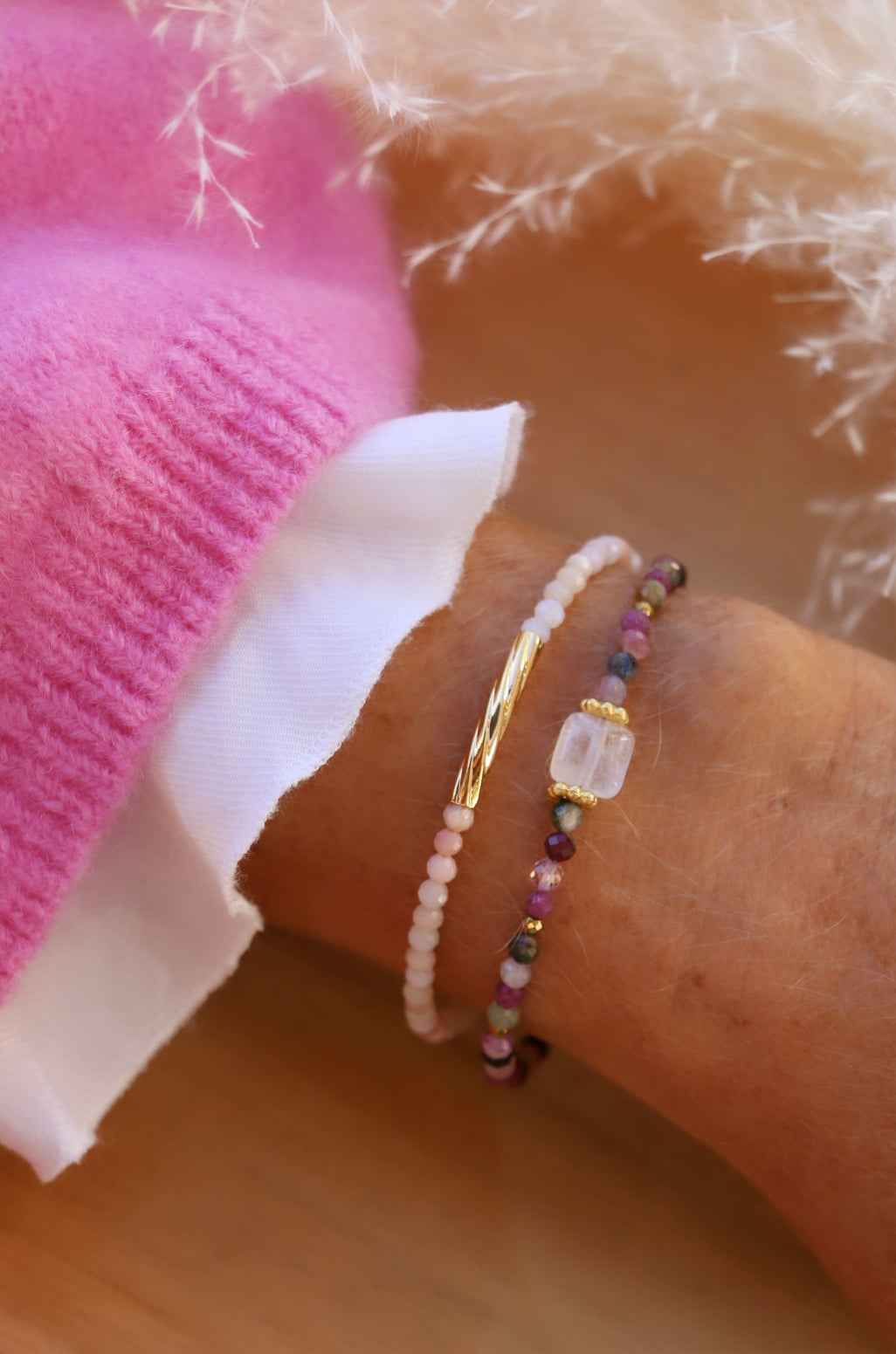 Bracelet Zola pierres de Tourmaline et quartz rose