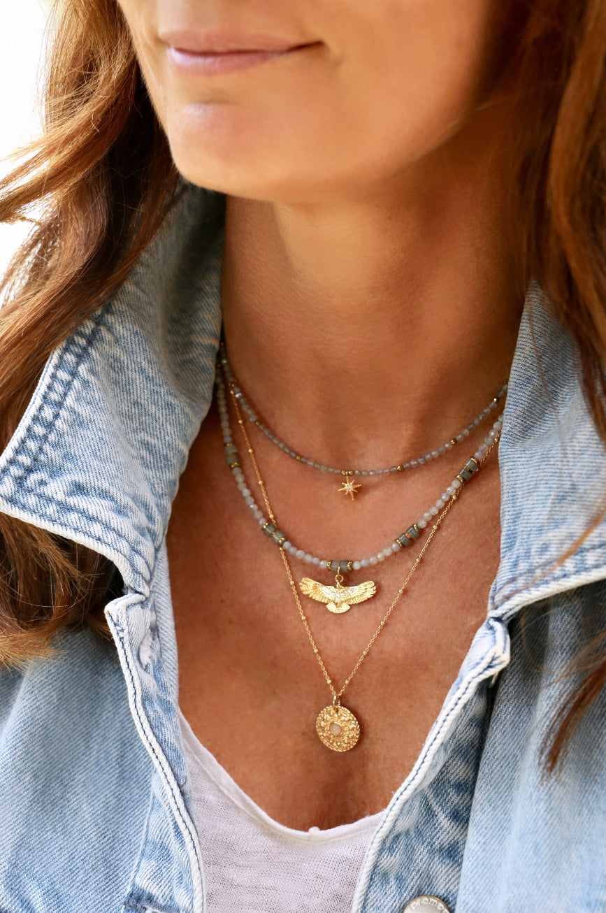 Collier Aguila pierre de Labradorite grise