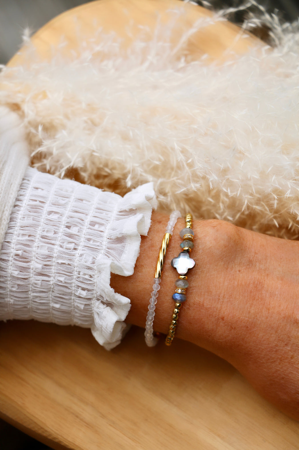Bracelet Léane en pierres de Labradorite, pierre de Lune et Hématite