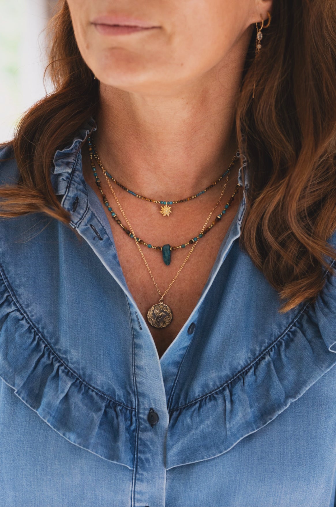 Collier Louma et Gabie en pierres naturelles d'Apatite et Oeil du tigre