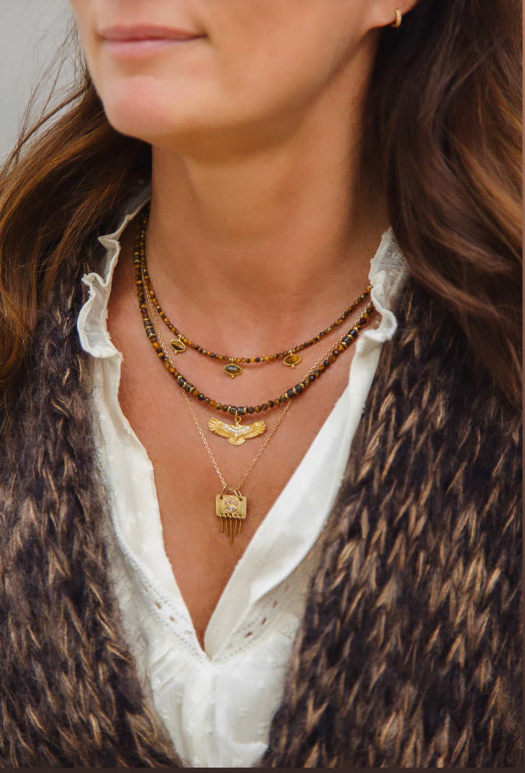 Collier Aguila pierres semi-précieusesoeil du tigre