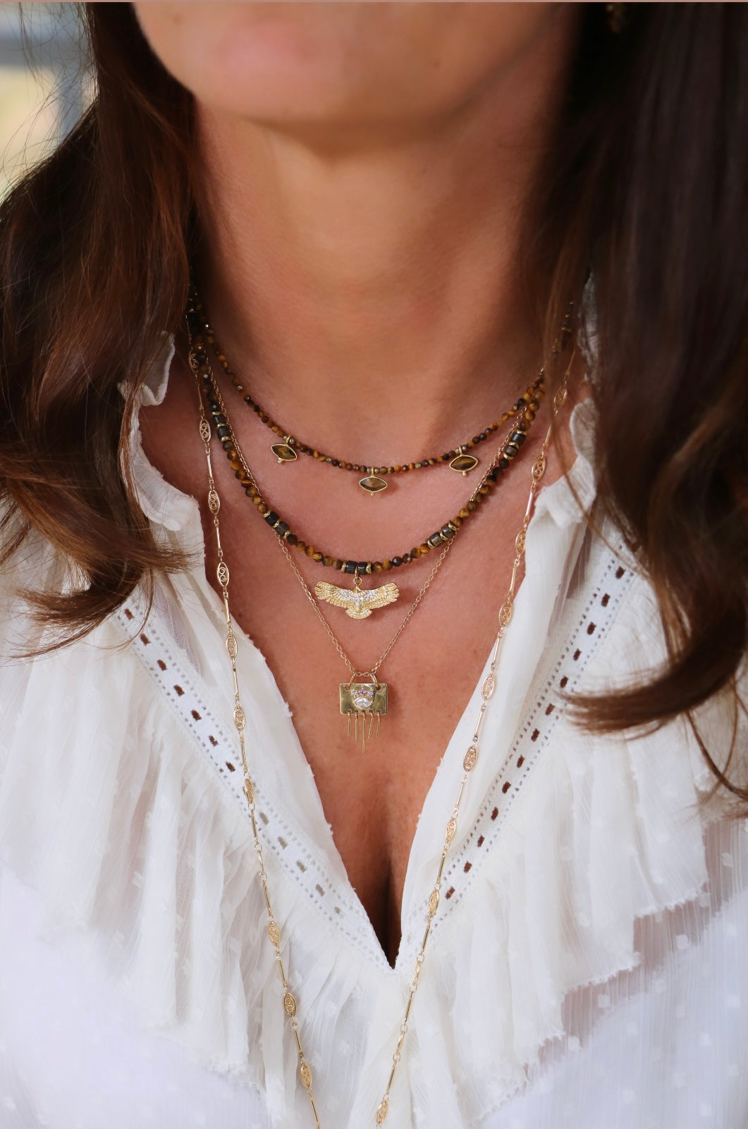 Collier Aguila pierres semi-précieusesoeil du tigre