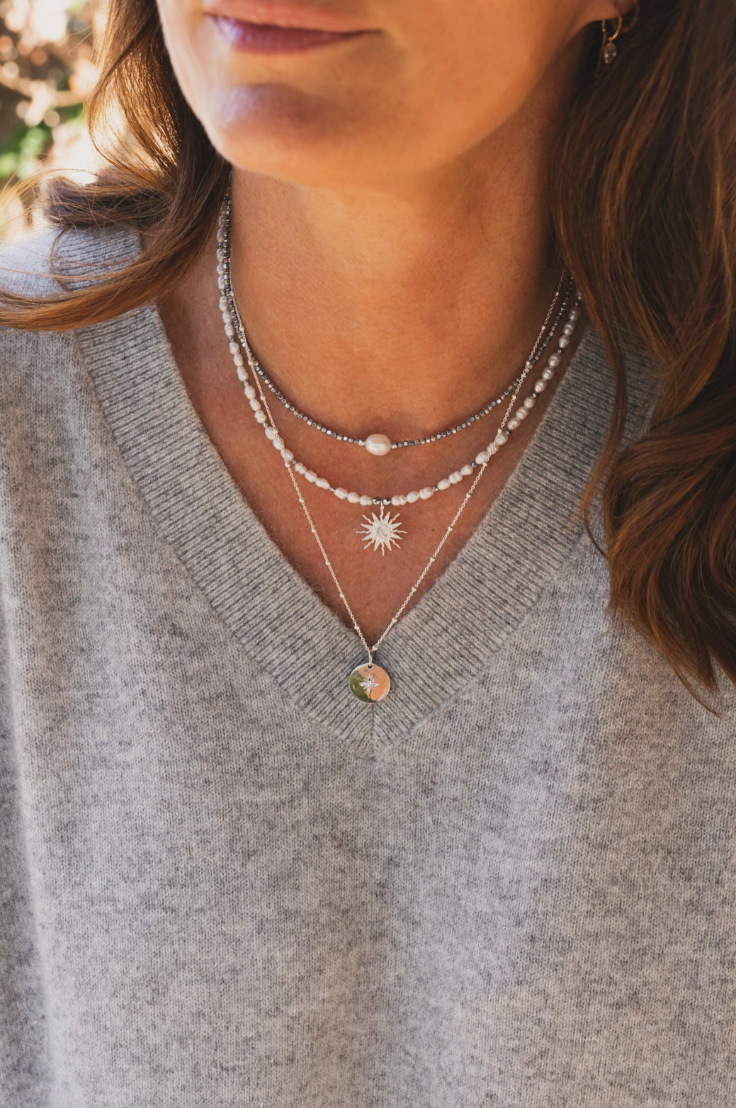 Collier Solane perles d'eau douce soleil argent