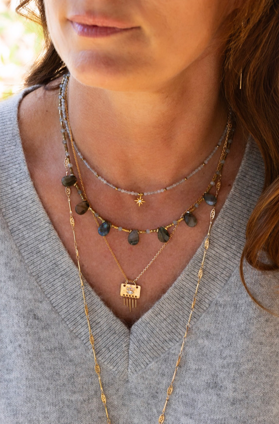 Collier Sophia en pierres semi-précieuses de Labradorite et hématite