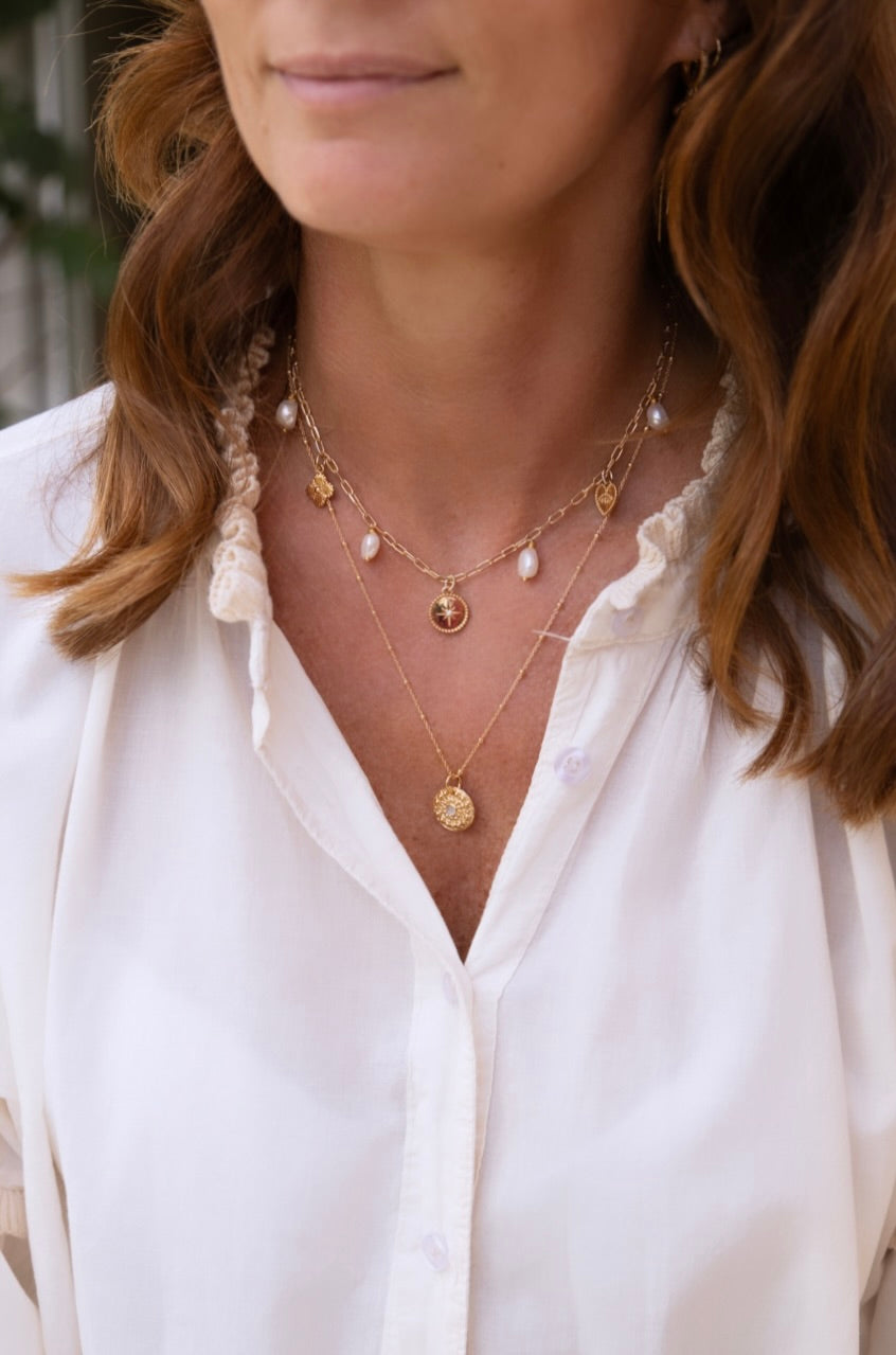 Collier Camila plaqué or 14 , 3 microns et perles d'eau douce