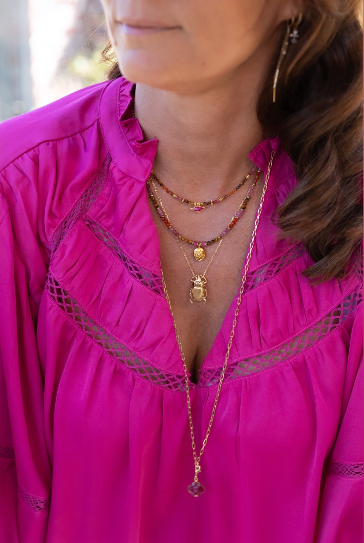 Collier Léna et Surya en oeil du tigre rubis cornaline