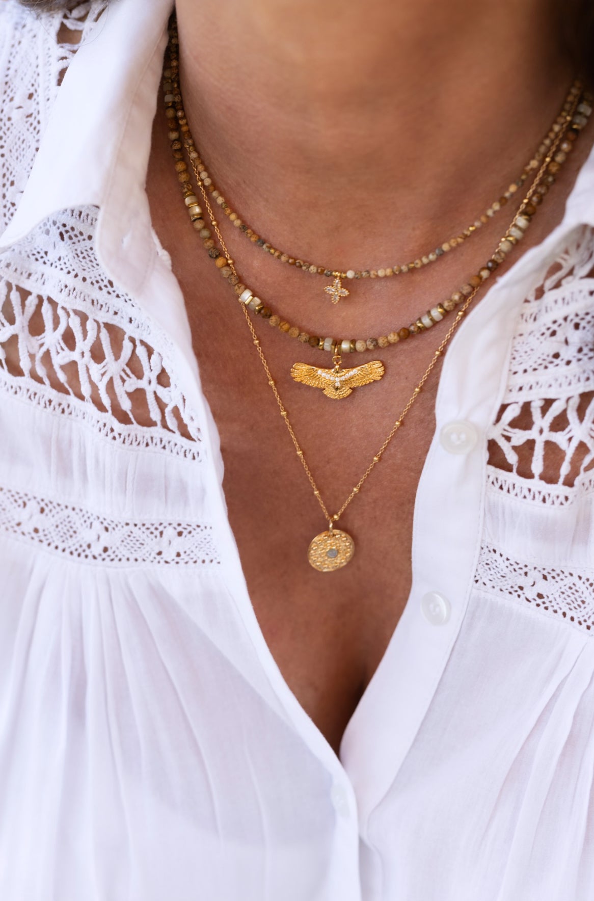 Collier Aguila pierres Jaspe Paysage et nacre