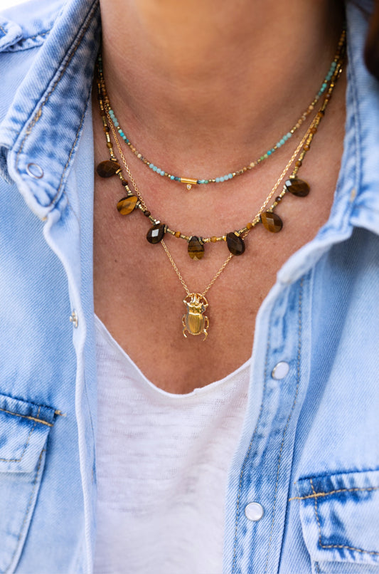 Collier Sophia en oeil du tigre marron
