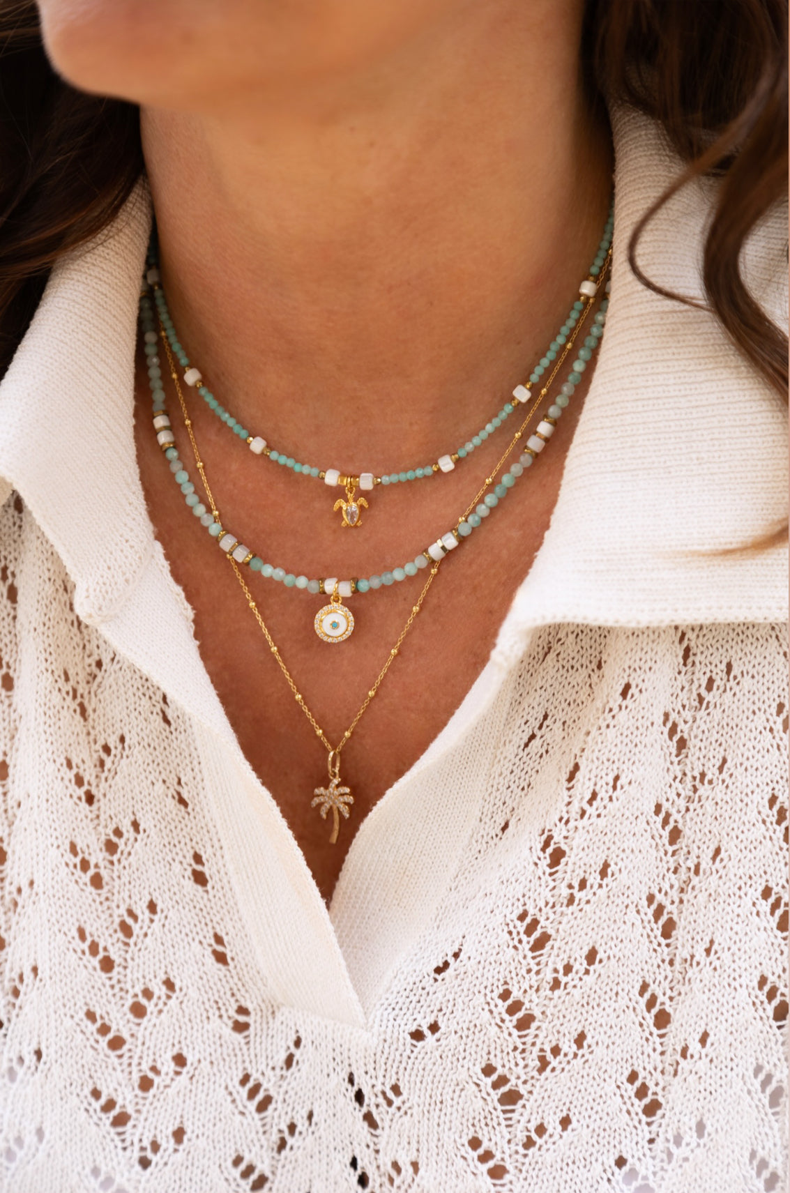 Colliers Pierres fines d'Amazonite et nacre