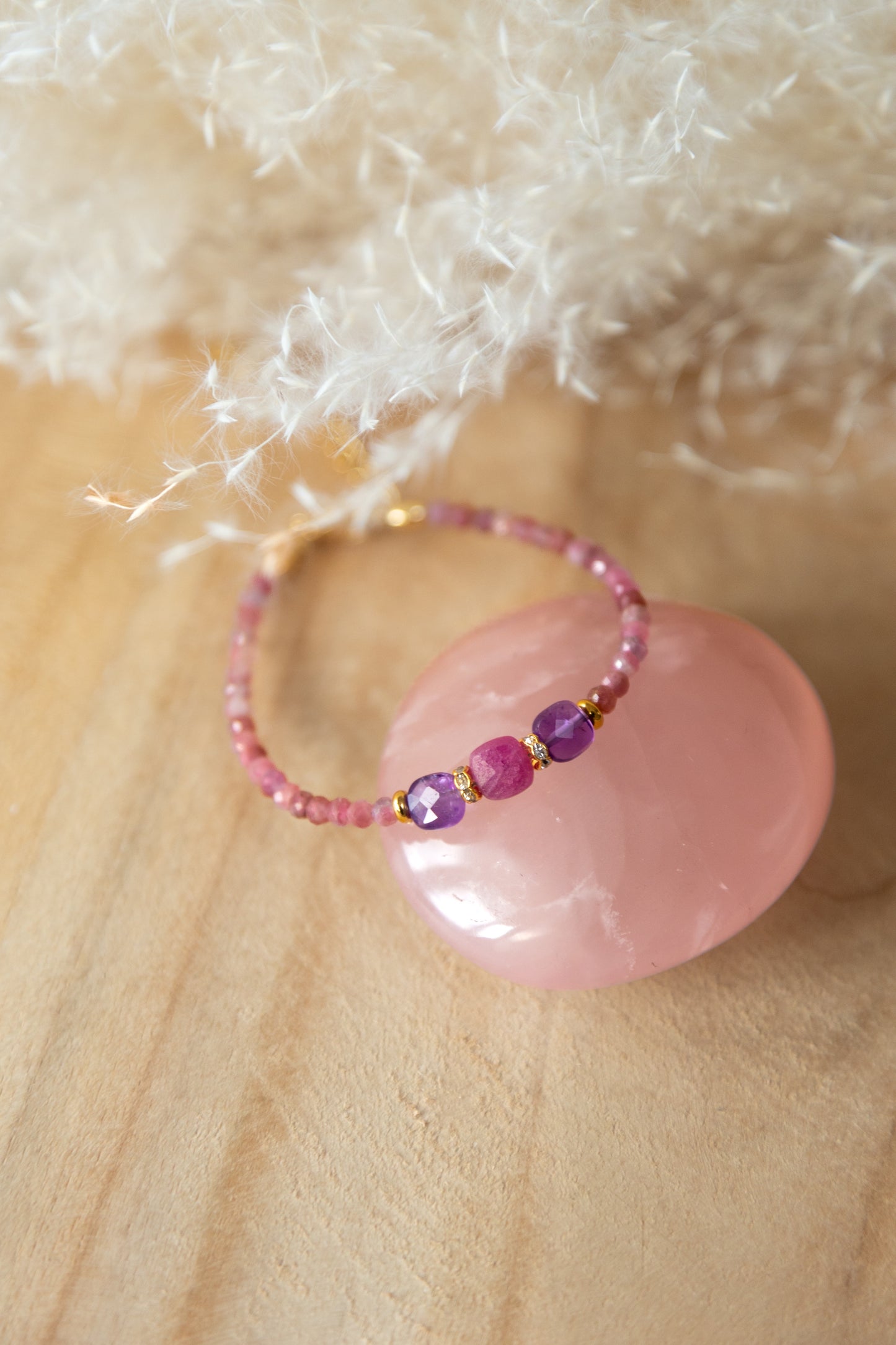 Bracelet Nina en pierre de Tourmaline rose et Améthyste