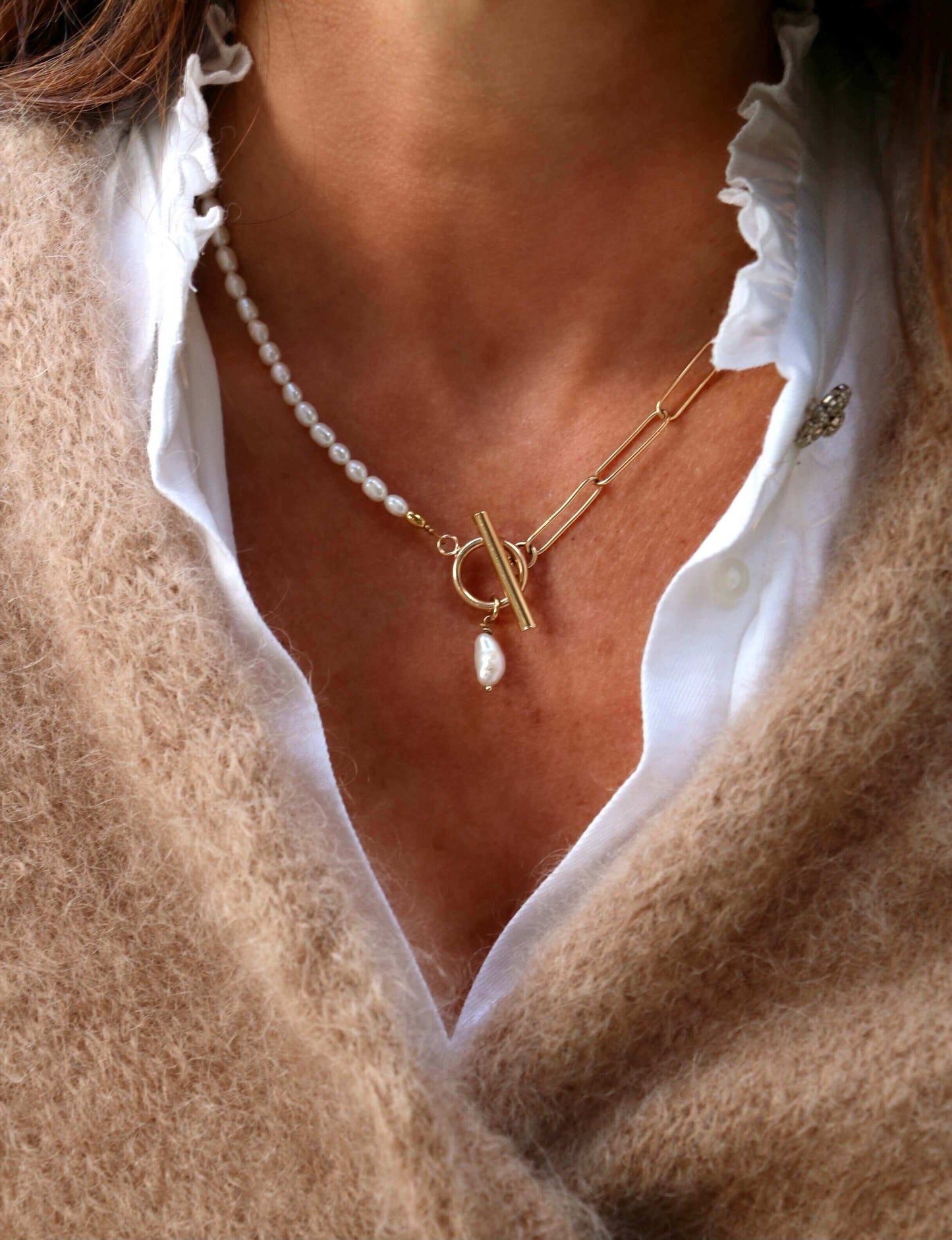 Collier Fanny perles d'eau douce et chaîne Or 14 K