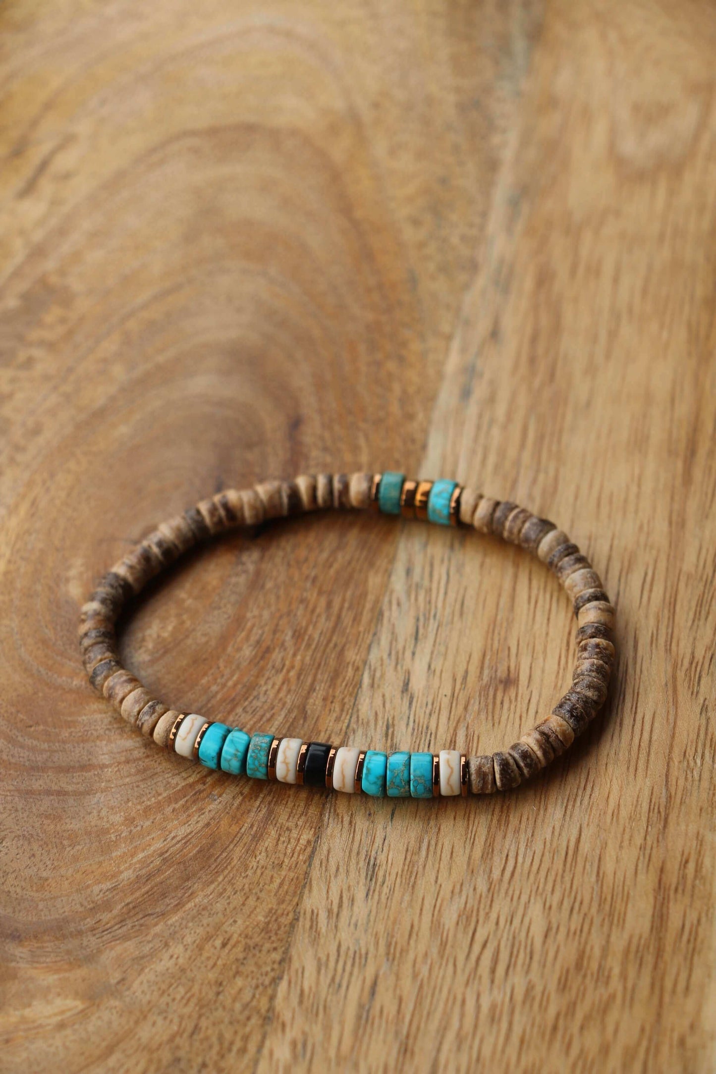 Bracelet Homme en pierres naturelles de Turquoise et Bambou